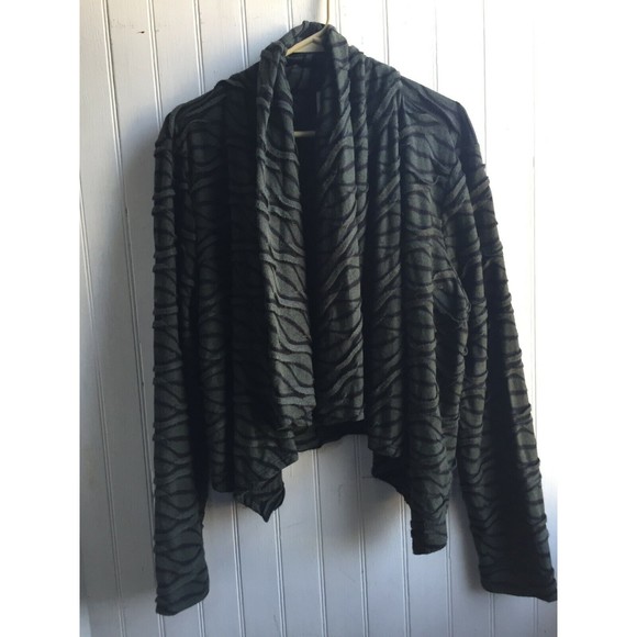 Chalet Green Black Patterned Open Cardigan Wrap - Waterfall Rayon XL Textured - Picture 7 of 12